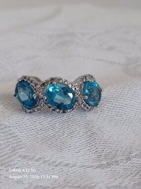 Woman's Stauer Sterling Silver London Blue Topaz Ring Size 5